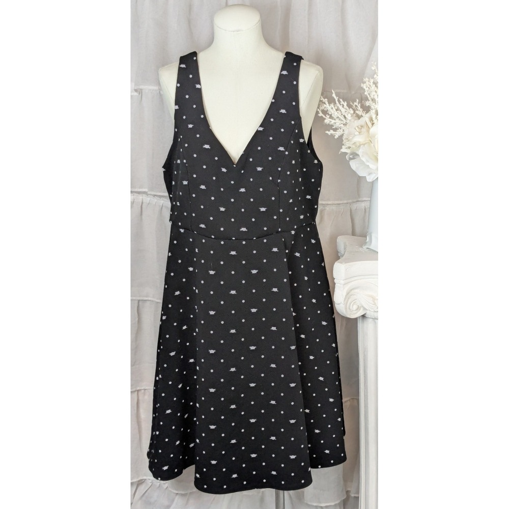 Torrid Black White Polka Dot Cat Face Pullover Stretch Flare Dress Plus Size 2X - Picture 4 of 10